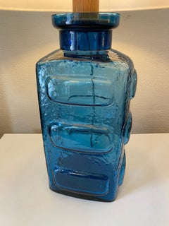 Pukeberg Glasbruk Sweden Blue Glass Table Lamp