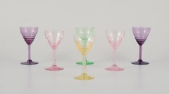 Pukeberg, Sweden. A set of six liqueur glasses. Colored art glass.