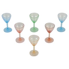Pukeberg, Sweden. A set of six liqueur glasses. Colored art glass.