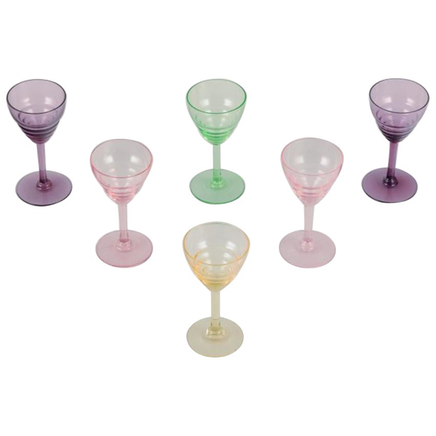 Pukeberg, Sweden. A set of six liqueur glasses. Colored art glass.