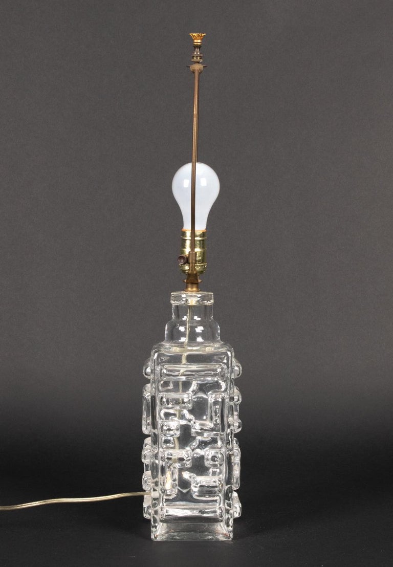 Pukeberg Sweden MidCentury Modern Pressed Glass Table Lamp For Sale at