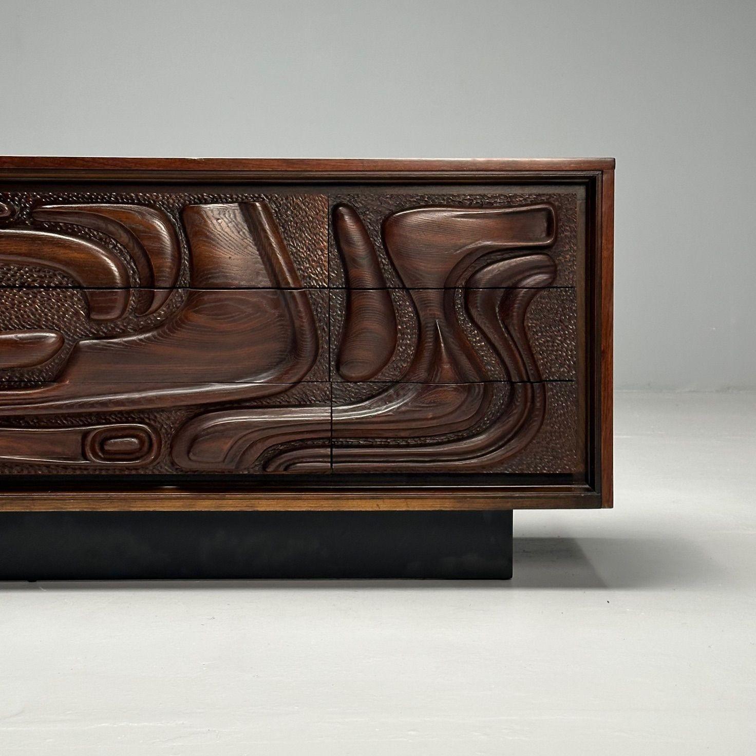Mid-20th Century Pulaski, Brutalist Mid-Century Modern, Oceanic Dresser, Sculpted Walnut, 1960s