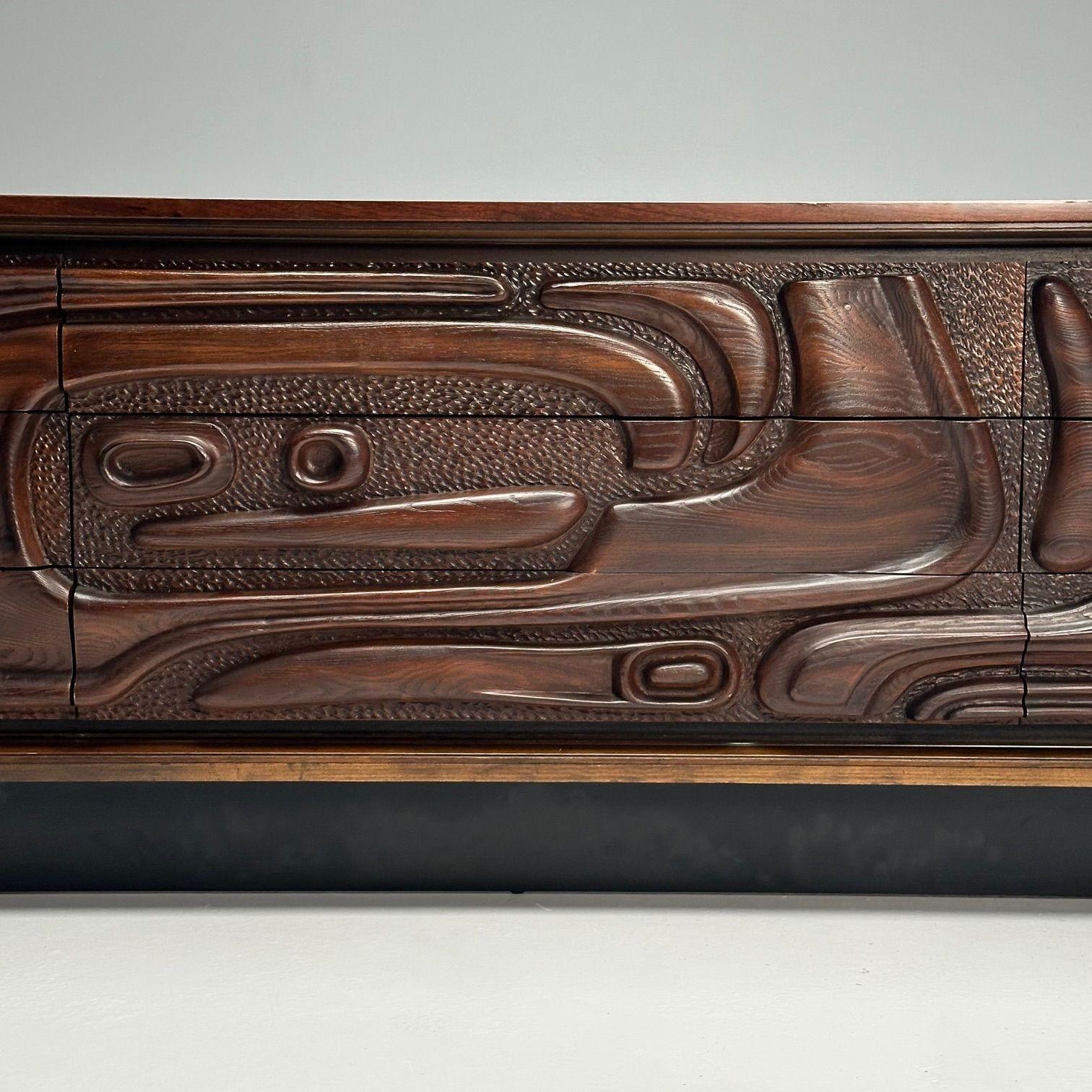 Pulaski, Brutalist Mid-Century Modern, Oceanic Dresser, Sculpted Walnut, 1960s 1