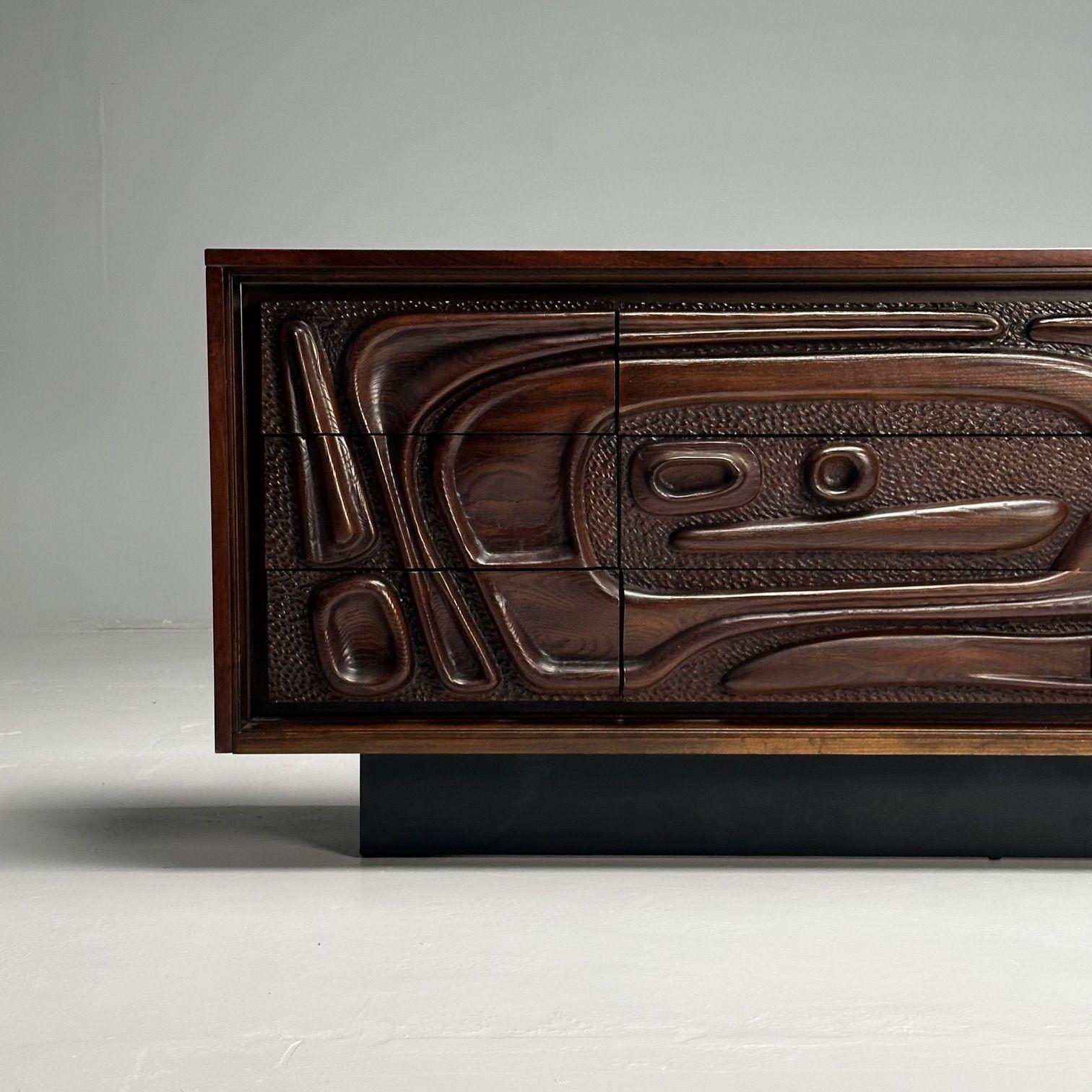 Pulaski, Brutalist Mid-Century Modern, Oceanic Dresser, Sculpted Walnut, 1960s 2