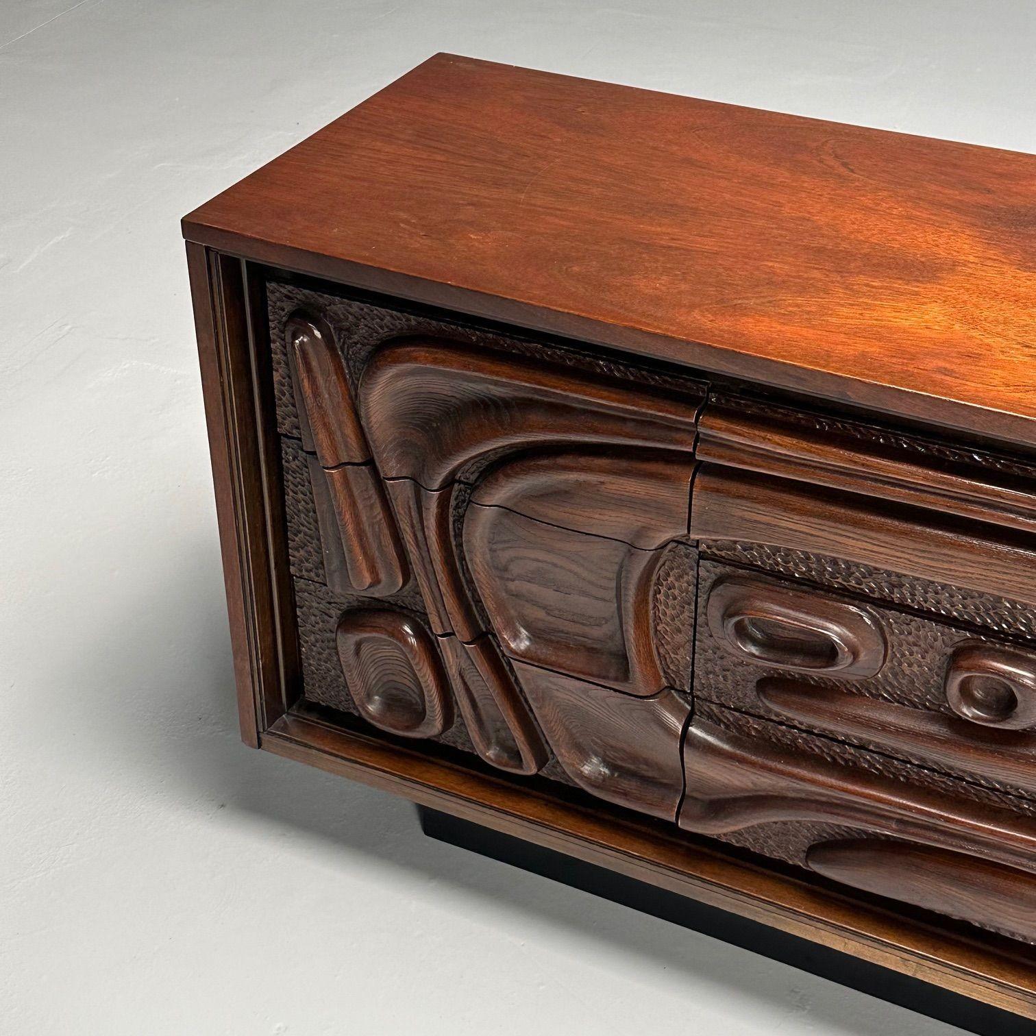 Pulaski, Brutalist Mid-Century Modern, Oceanic Dresser, Sculpted Walnut, 1960s 3