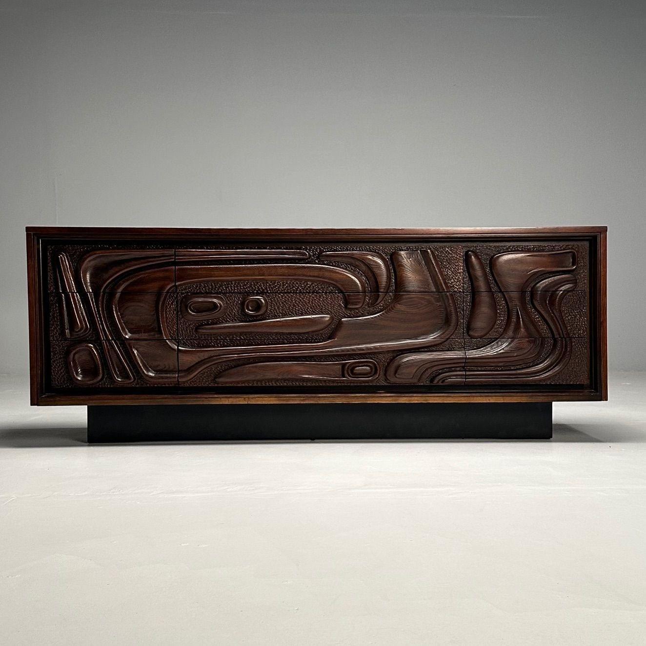 Pulaski, Brutalist Mid-Century Modern, Oceanic Dresser, Sculpted Walnut, 1960s 4