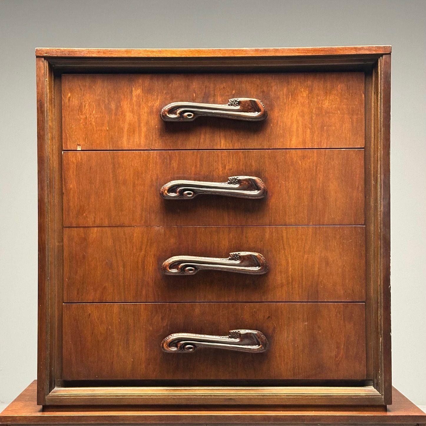Pulaski, Brutalist Mid-Century Modern, Oceanic Highboy, Sculpted Walnut, 1960s 1