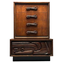 Pulaski, Brutalist Mid-Century Modern, Oceanic Highboy, Sculpted Walnut, 1960s