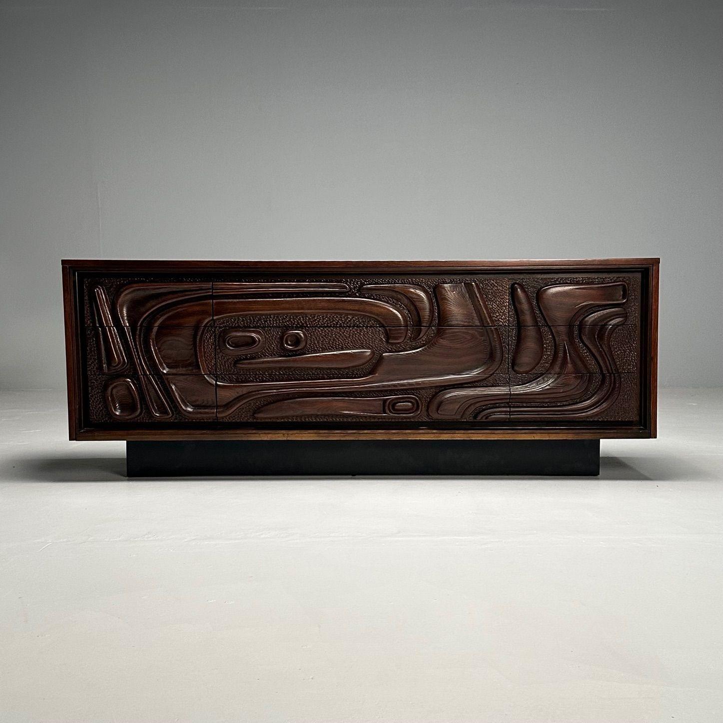 Pulaski, Brutalist Mid-Century Modern, Oceanic Nightstand, Sculpted Walnut For Sale 5