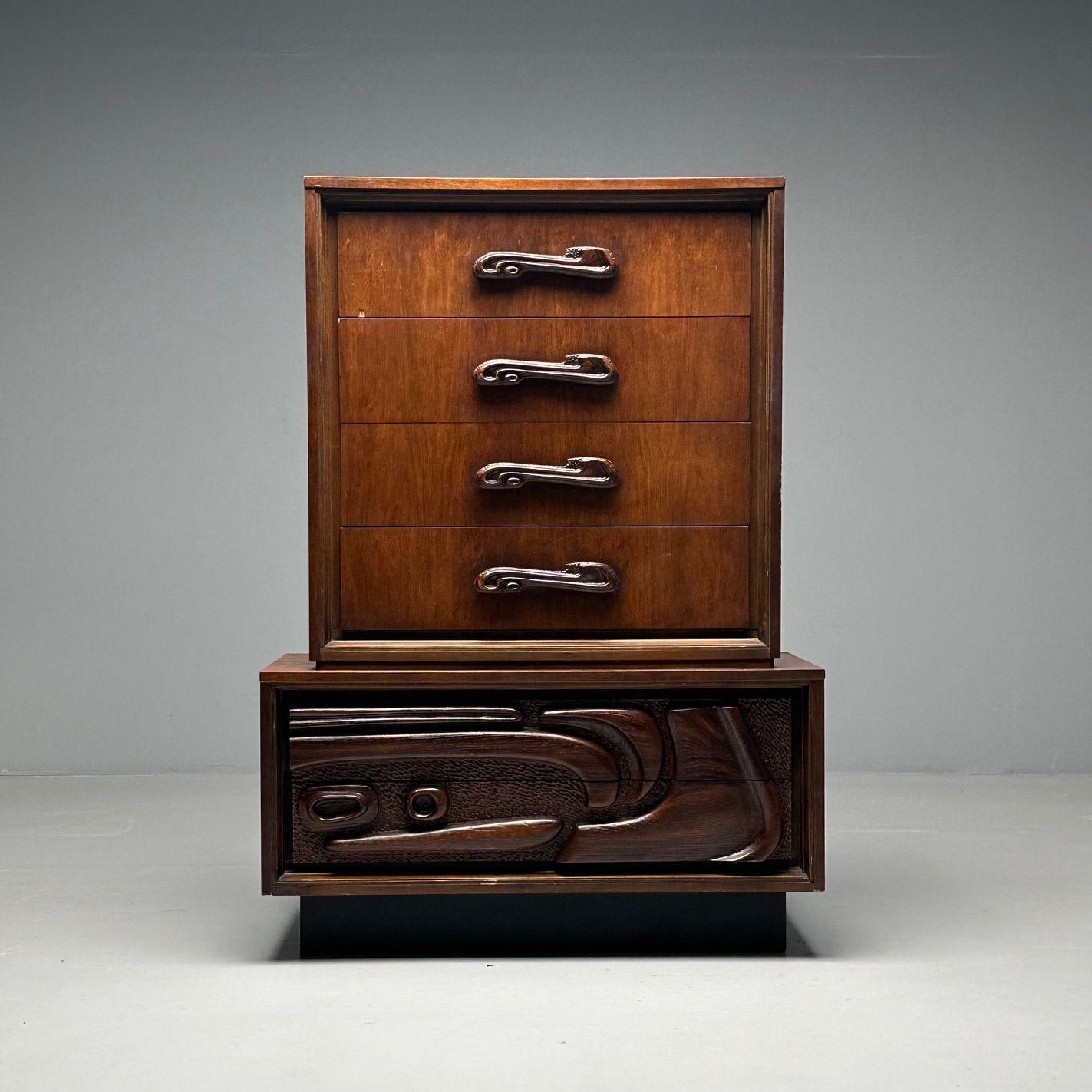 Pulaski, Brutalist Mid-Century Modern, Oceanic Nightstand, Sculpted Walnut For Sale 6