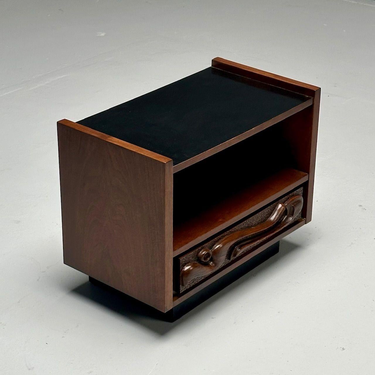 Mid-20th Century Pulaski, Brutalist Mid-Century Modern, Oceanic Nightstand, Sculpted Walnut For Sale
