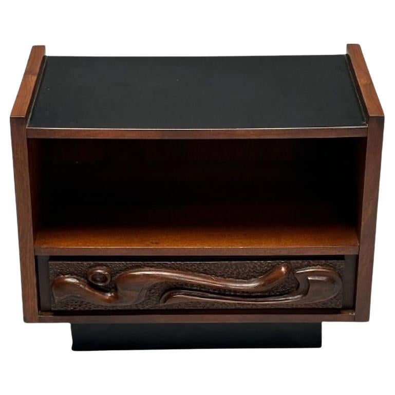 Pulaski, Brutalist Mid-Century Modern, Oceanic Nightstand, Sculpted Walnut