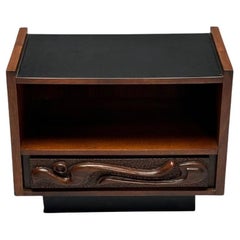 Pulaski, Brutalist Mid-Century Modern, Oceanic Nightstand, Sculpted Walnut