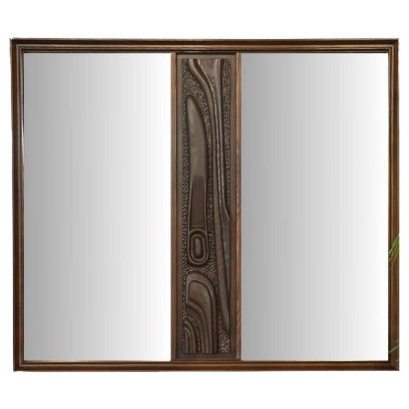 Pulaski, Brutalist Mid-Century Modern, 'Oceanic' Wall Mirror, Walnut, 1960s