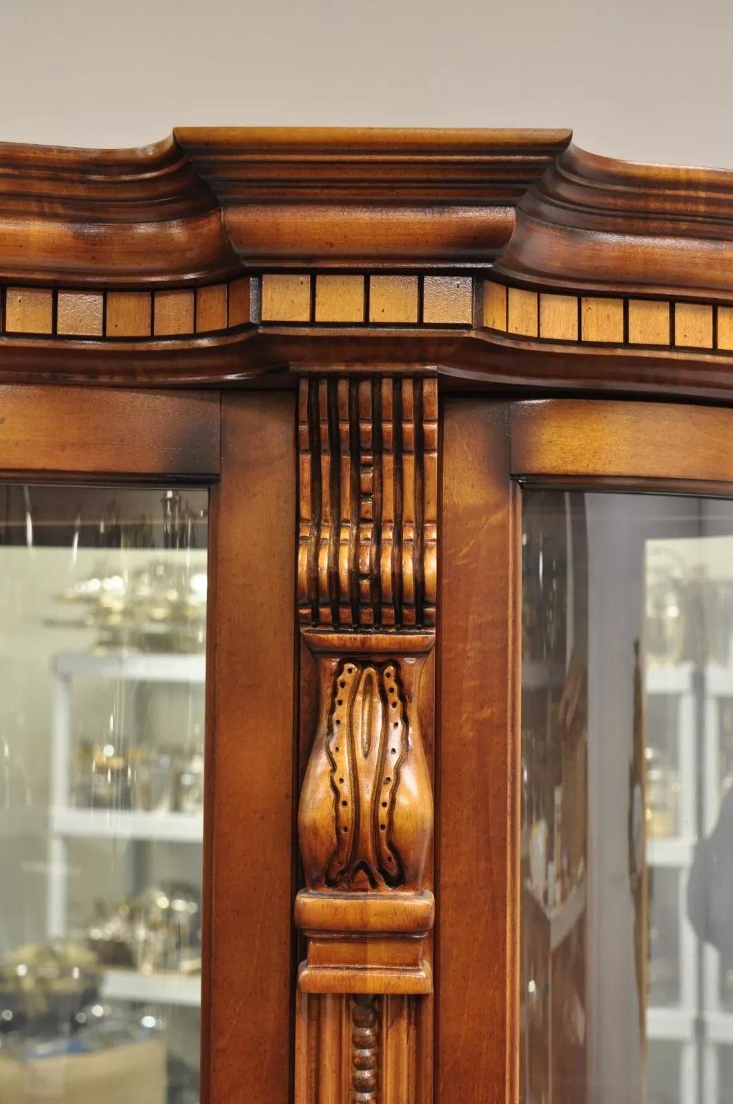 Pulaski Empire Style Cherry Wood Large Bowed Glass Curio Display Cabinet 3