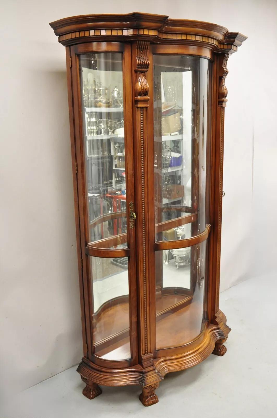 Pulaski Empire Style Cherry Wood Large Bowed Glass Curio Display Cabinet 4