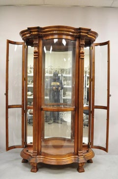 Pulaski Empire Style Cherry Wood Large Bowed Glass Curio Display Cabinet