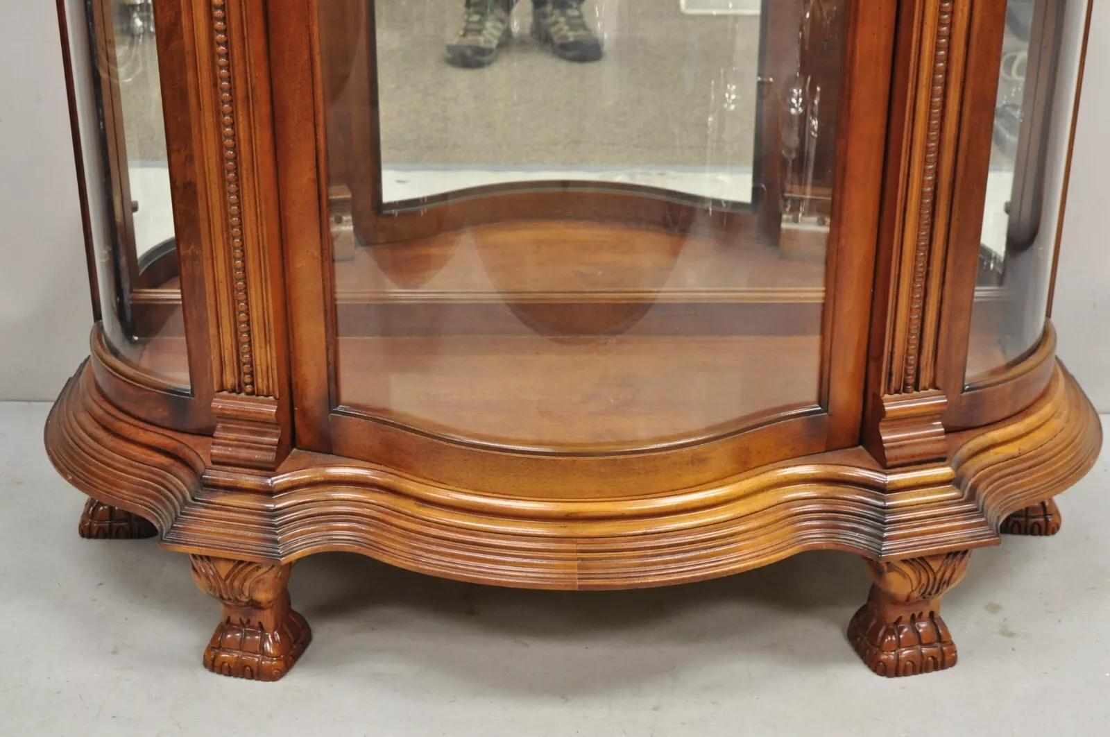 Unknown Pulaski Empire Style Cherry Wood Large Bowed Glass Curio Display Cabinet