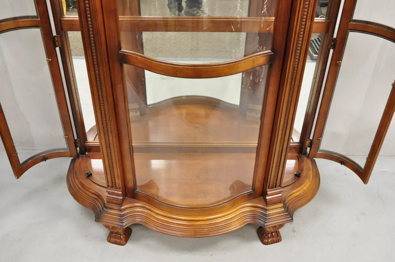 20th Century Pulaski Empire Style Cherry Wood Large Bowed Glass Curio Display Cabinet