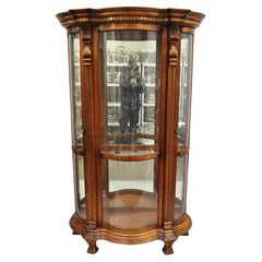 Used Pulaski Empire Style Cherry Wood Large Bowed Glass Curio Display Cabinet