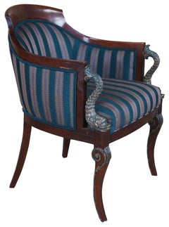 Pulaski French Empire Regency Figural Carved Dolphin Barrel Back Club Chair Seat