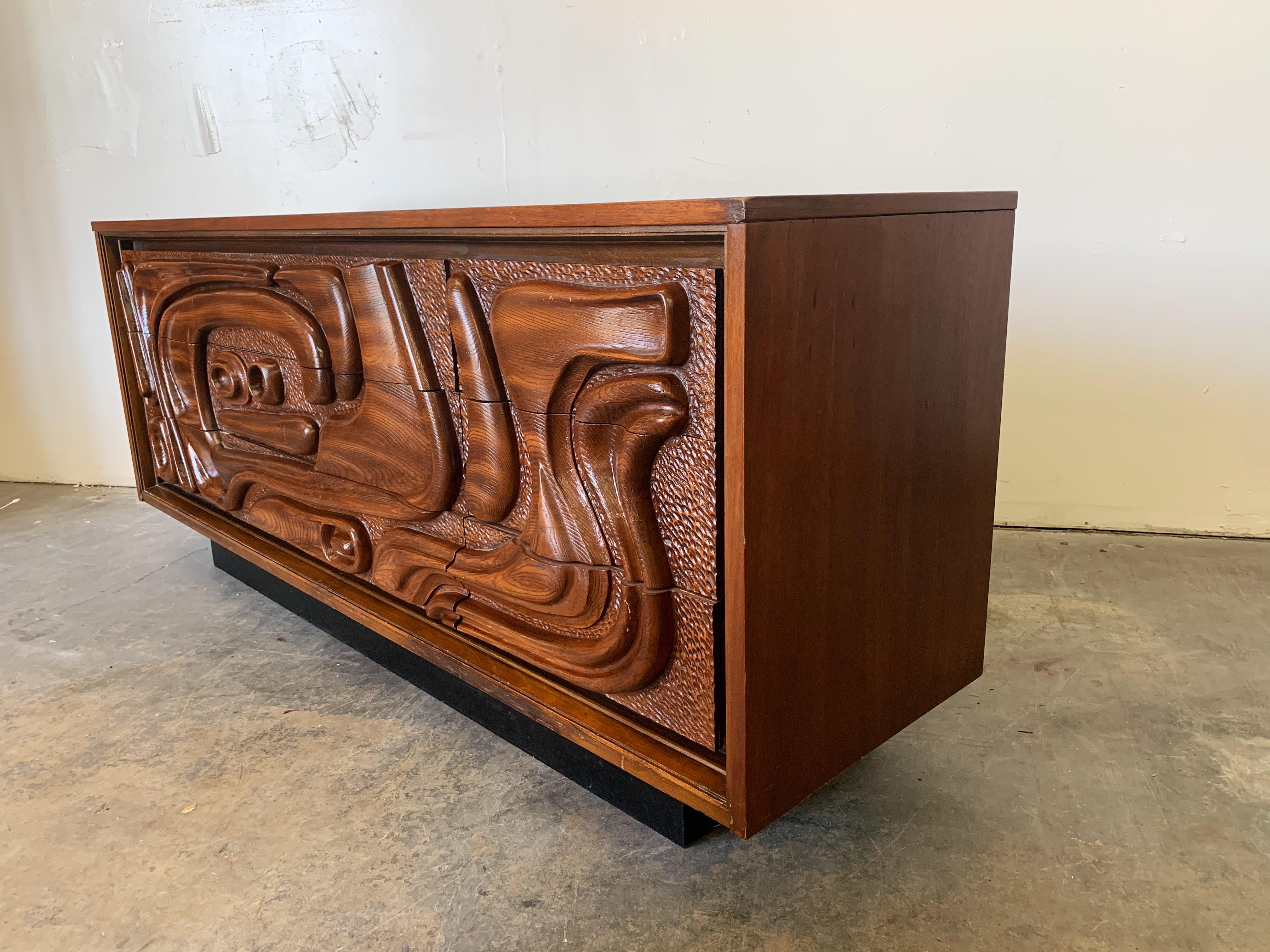 American Pulaski Furniture Corporation 'Oceanic' Sculpted Walnut Dresser, circa 1969