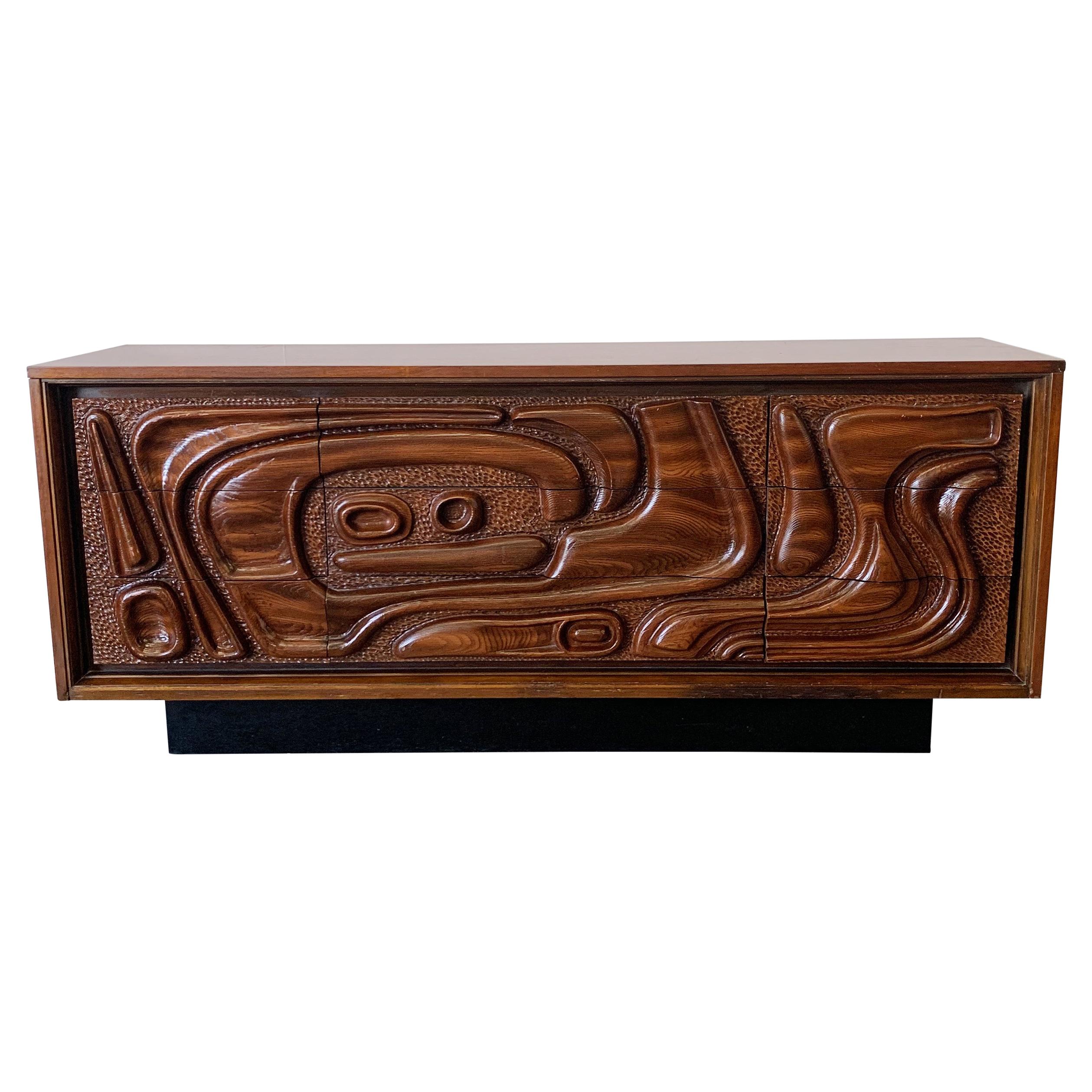 Pulaski Furniture Corporation 'Oceanic' Sculpted Walnut Dresser, circa 1969