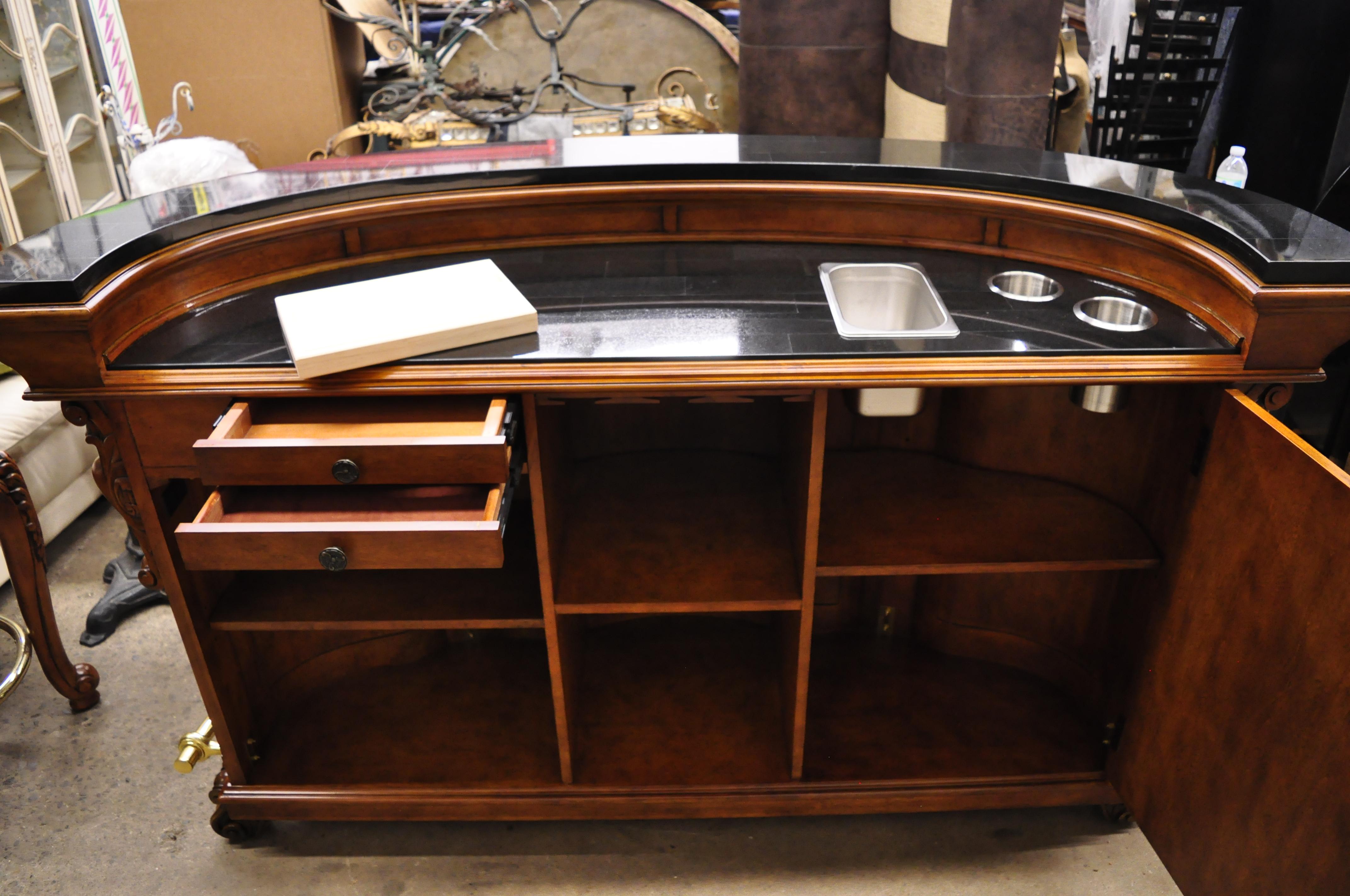 20th Century Pulaski Furniture Edwardian Marble Top Bar with 3 Swivel Bar Stools