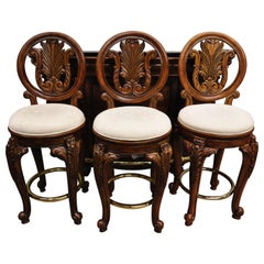 Antique Pulaski Furniture Edwardian Marble Top Bar with 3 Swivel Bar Stools