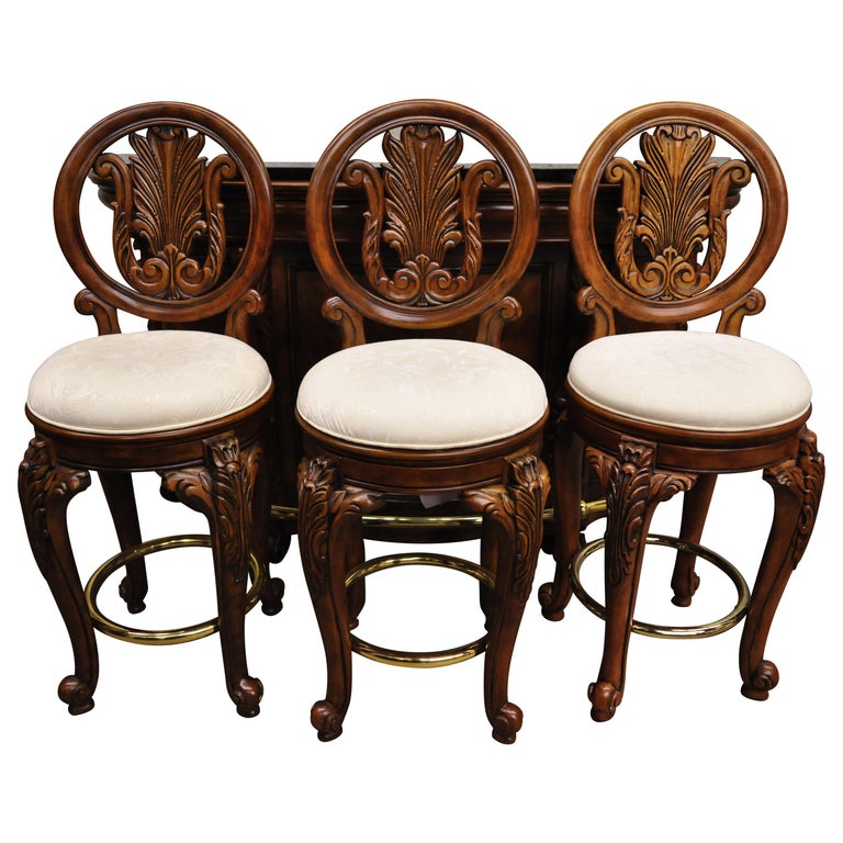 Pulaski Furniture Edwardian Marble Top Bar with 3 Swivel Bar Stools at