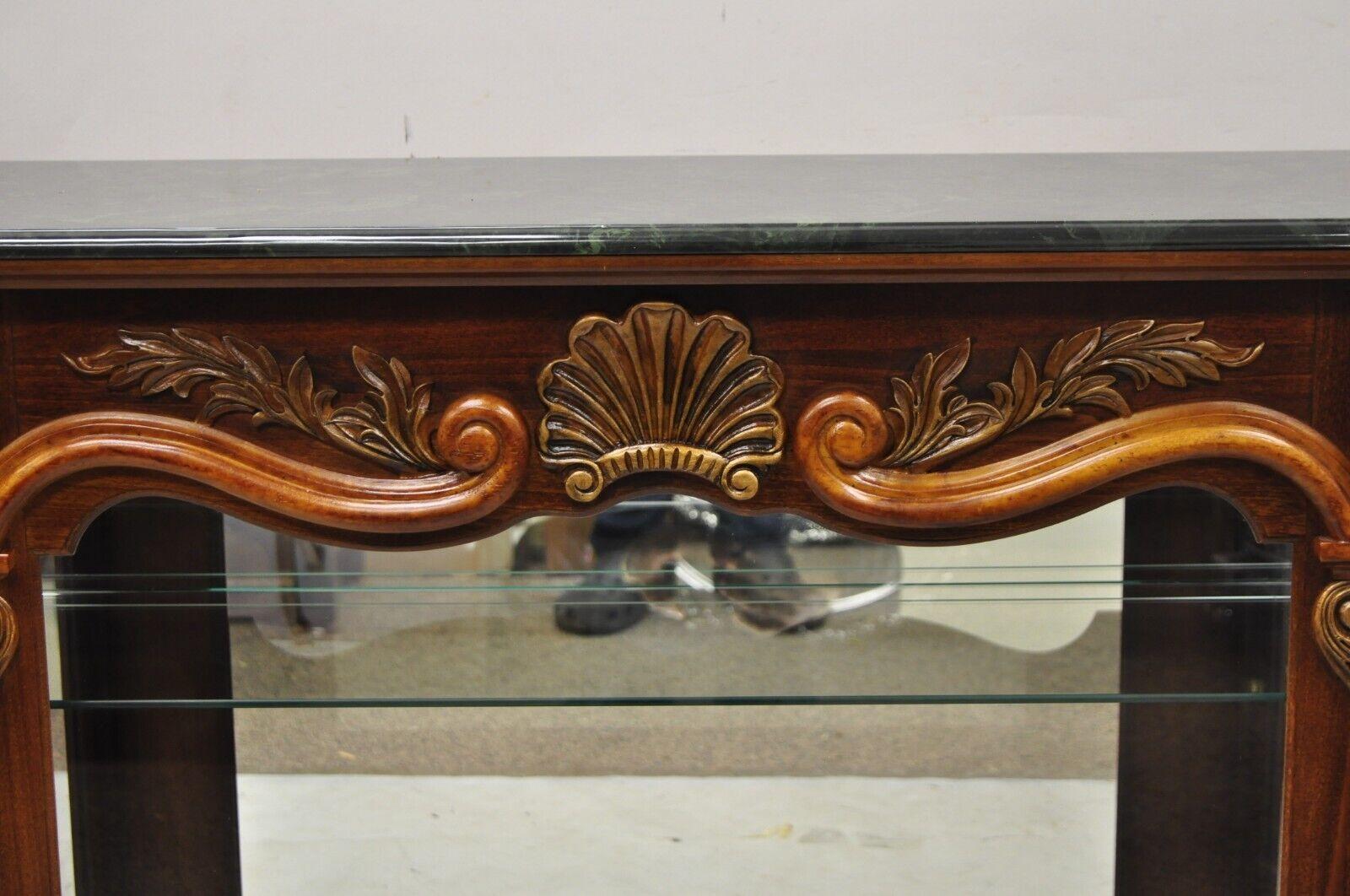 Pulaski Italian Cherry Wood Slide Glass Door Display Cabinet Console Marble Top For Sale 5