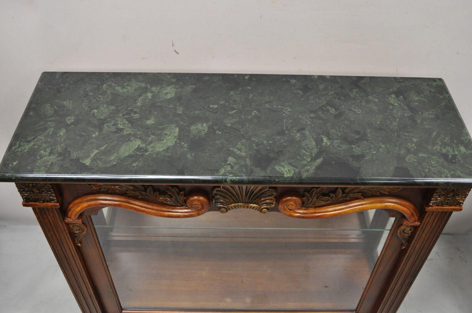 Pulaski Italian Cherry Wood Slide Glass Door Display Cabinet Console Marble Top In Good Condition For Sale In Philadelphia, PA