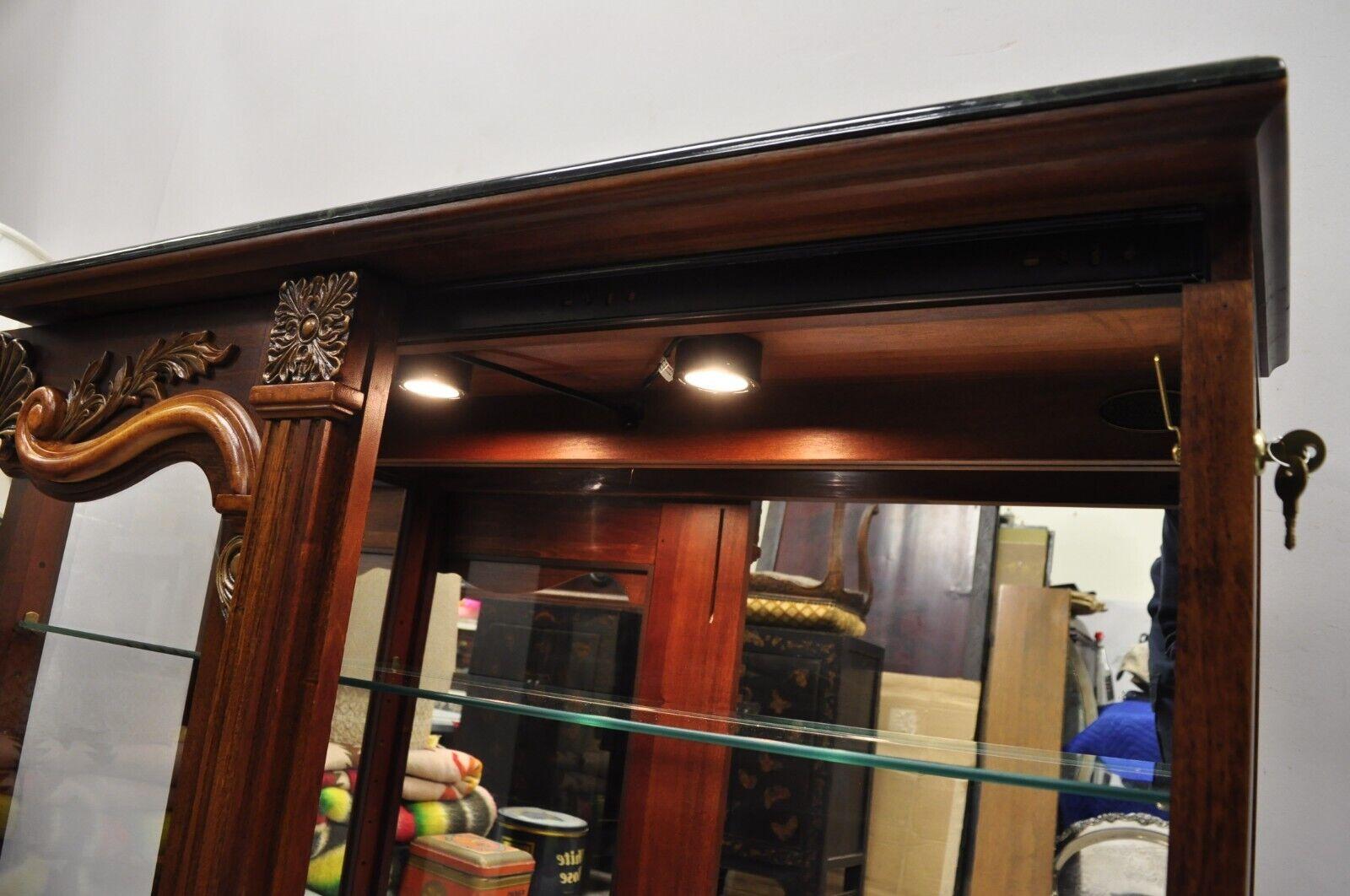 Pulaski Italian Cherry Wood Slide Glass Door Display Cabinet Console Marble Top For Sale 2