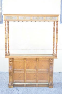 Pulaski Keepsake Collection Oak Wood Bar with Griffins and 2 Stools - 3 Pc Set