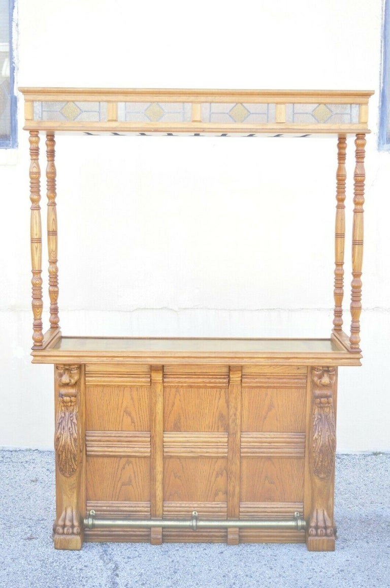 Pulaski Keepsake Collection Oak Wood Bar with Griffins and 2 Stools - 3