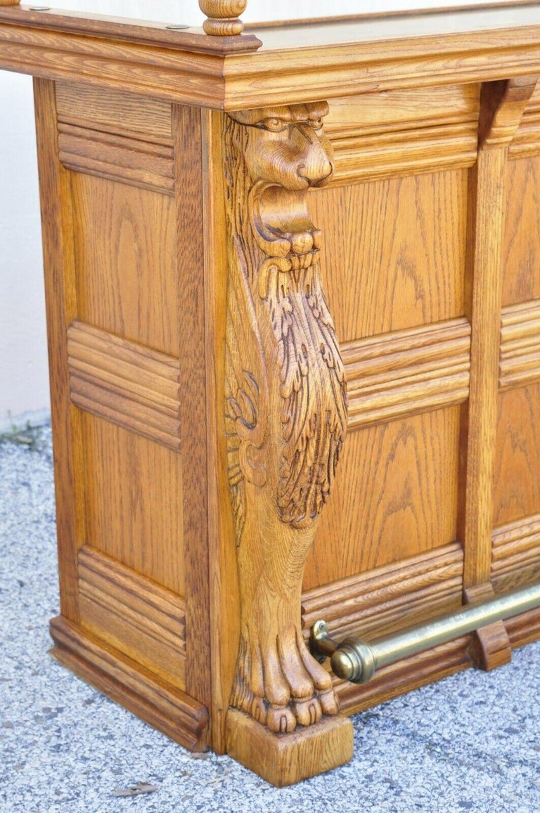 Pulaski Keepsake Collection Oak Wood Bar with Gryphons and 2 Stools - 3