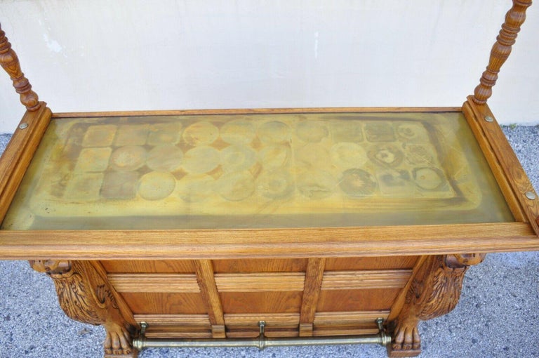 Pulaski Keepsake Collection Oak Wood Bar with Griffins and 2 Stools 3