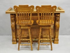 Pulaski Keepsake Collection Oak Wood Bar with Griffins and 2 Swivel Bar Stools
