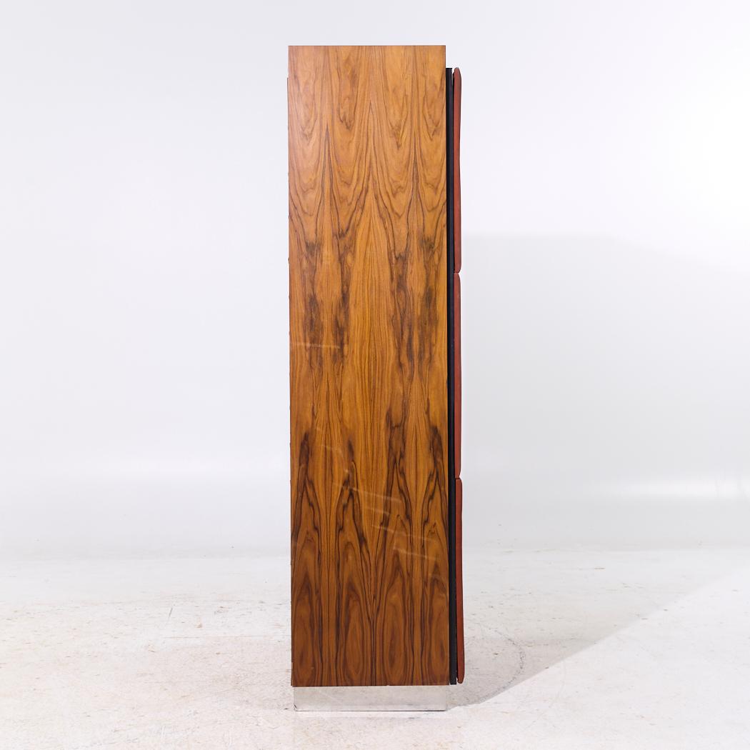 Américain Pulaski Mid Century Rosewood, Leather and Chrome Armoire Dresser en vente