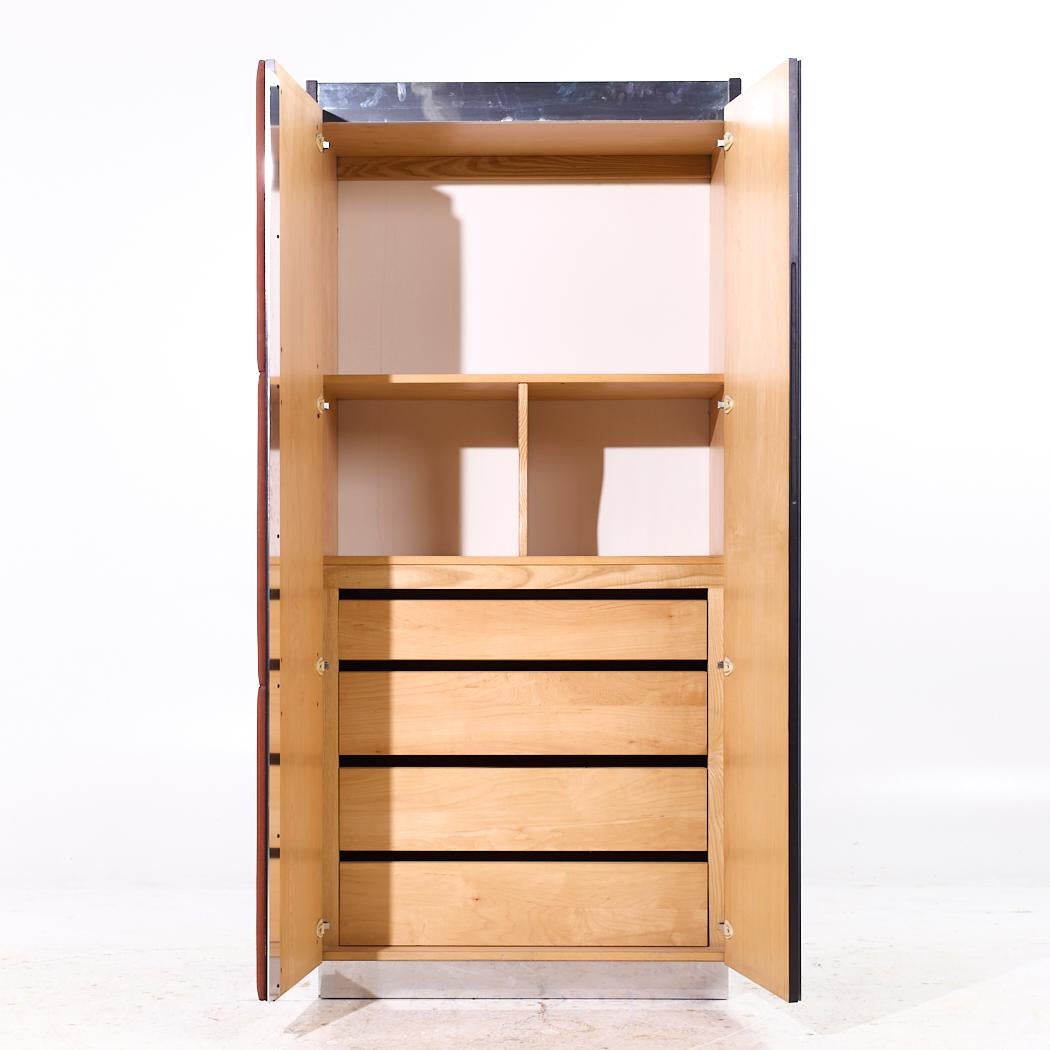 Fin du 20e siècle Pulaski Mid Century Rosewood, Leather and Chrome Armoire Dresser en vente