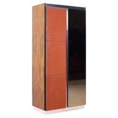 Pulaski Mid Century Rosewood, Leather and Chrome Armoire Dresser