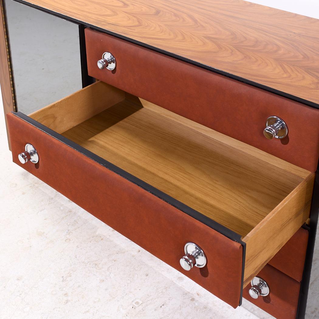 Cuir Pulaski Mid Century Rosewood, Leather and Chrome Lowboy Dresser en vente