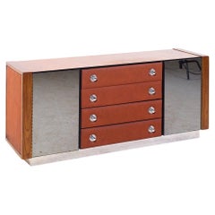 Pulaski Mid Century Rosewood, Leather and Chrome Lowboy Dresser