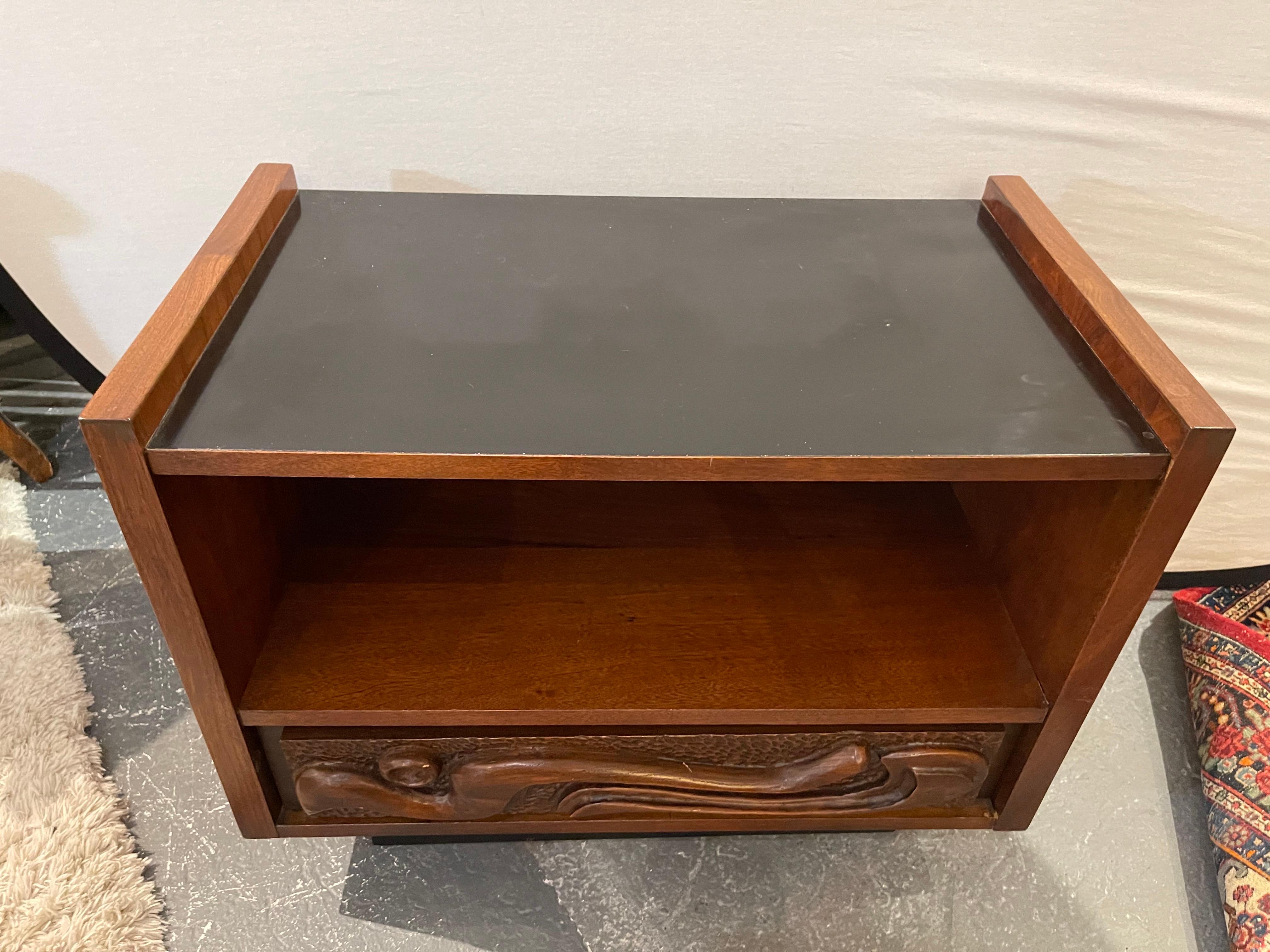 Wood Pulaski Signed Brutalist Mid Century Entertainment Side Table Oceanic Witco For Sale