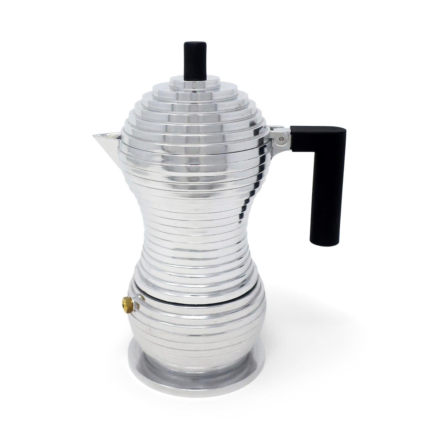 Designed by Michele de Lucchi for Alessi in 2015, the Pulcina stovetop espresso maker is a 
