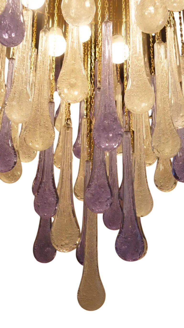 Late 20th Century Pulegoso & Alexandrite Glass Drop Flush Mount Chandelier by Franco Luce, 1980. For Sale