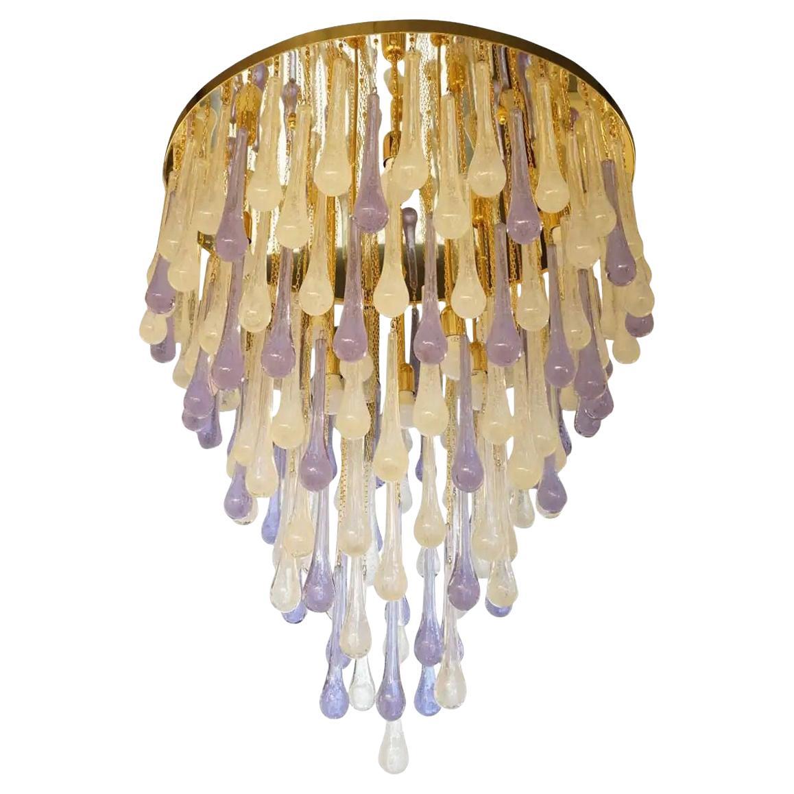Lampadario ad incasso in vetro Pulegoso e Alessandrite di Franco Luce, 1980.