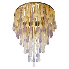 Pulegoso & Alexandrite Glass Drop Flush Mount Chandelier by Franco Luce, 1980.