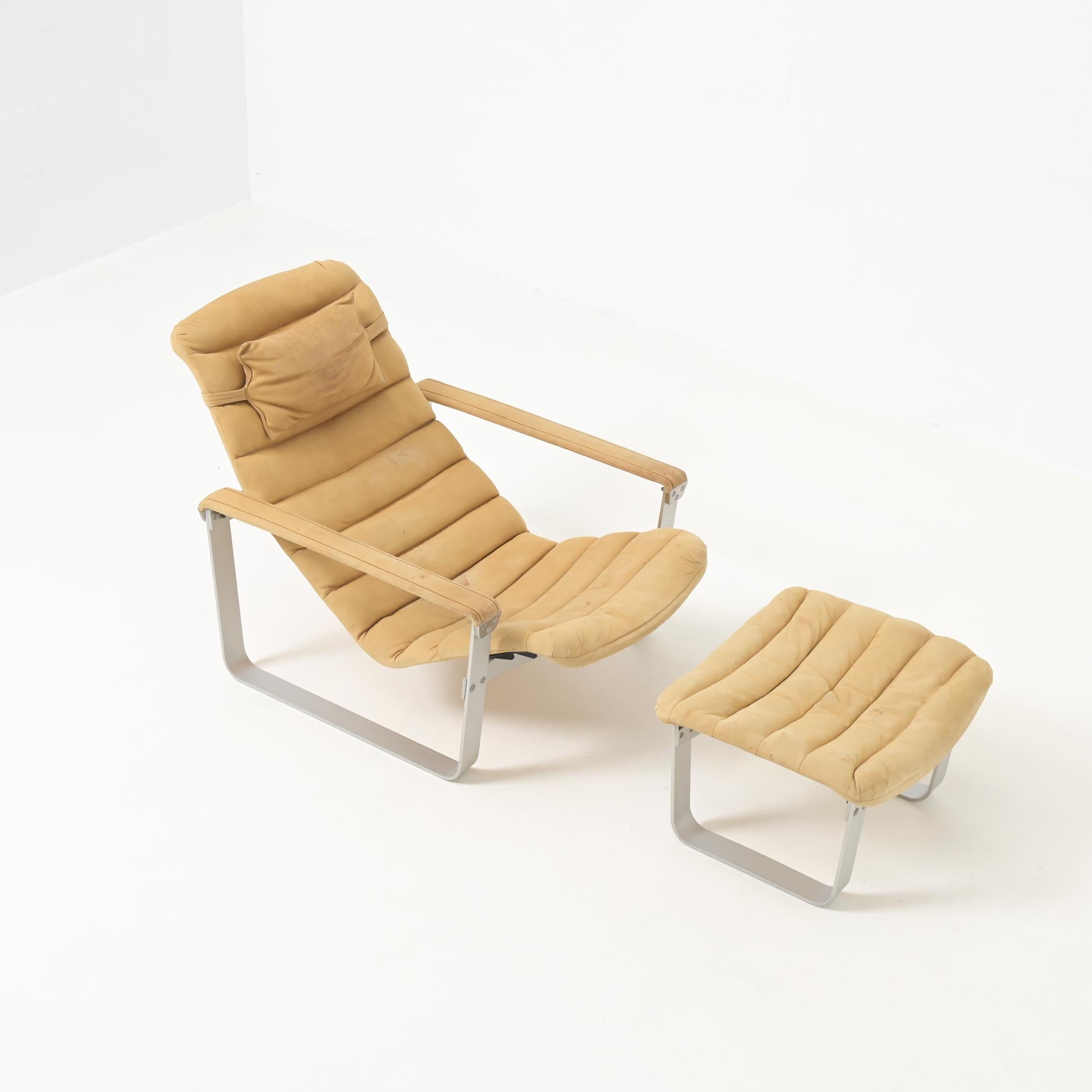 Mid-Century Modern Pulkka Armchair with Ottoman by Ilmari Lappalainen for Asko