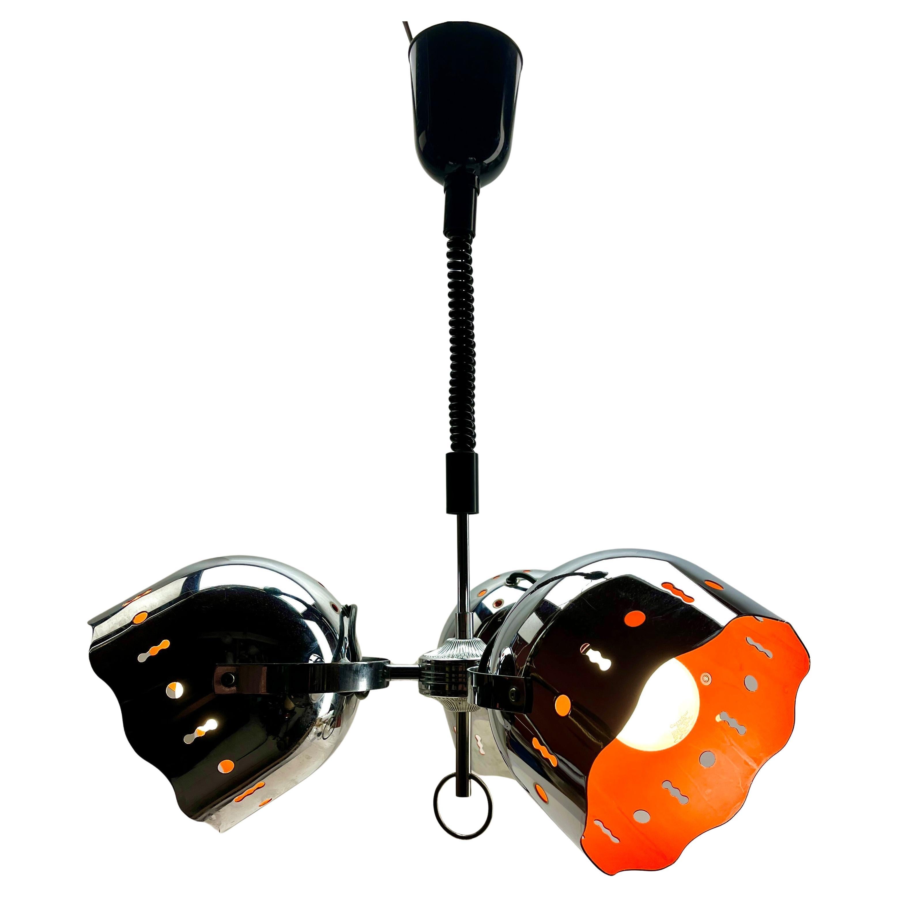 Cromo Lampada a sospensione con 3 luci a forma di bulbo oculare Goffredo Reggiani, 1960s in vendita